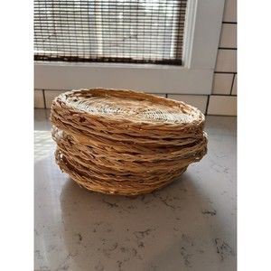 Wicker Rattan Woven Paper plate Holder Lot Of 10